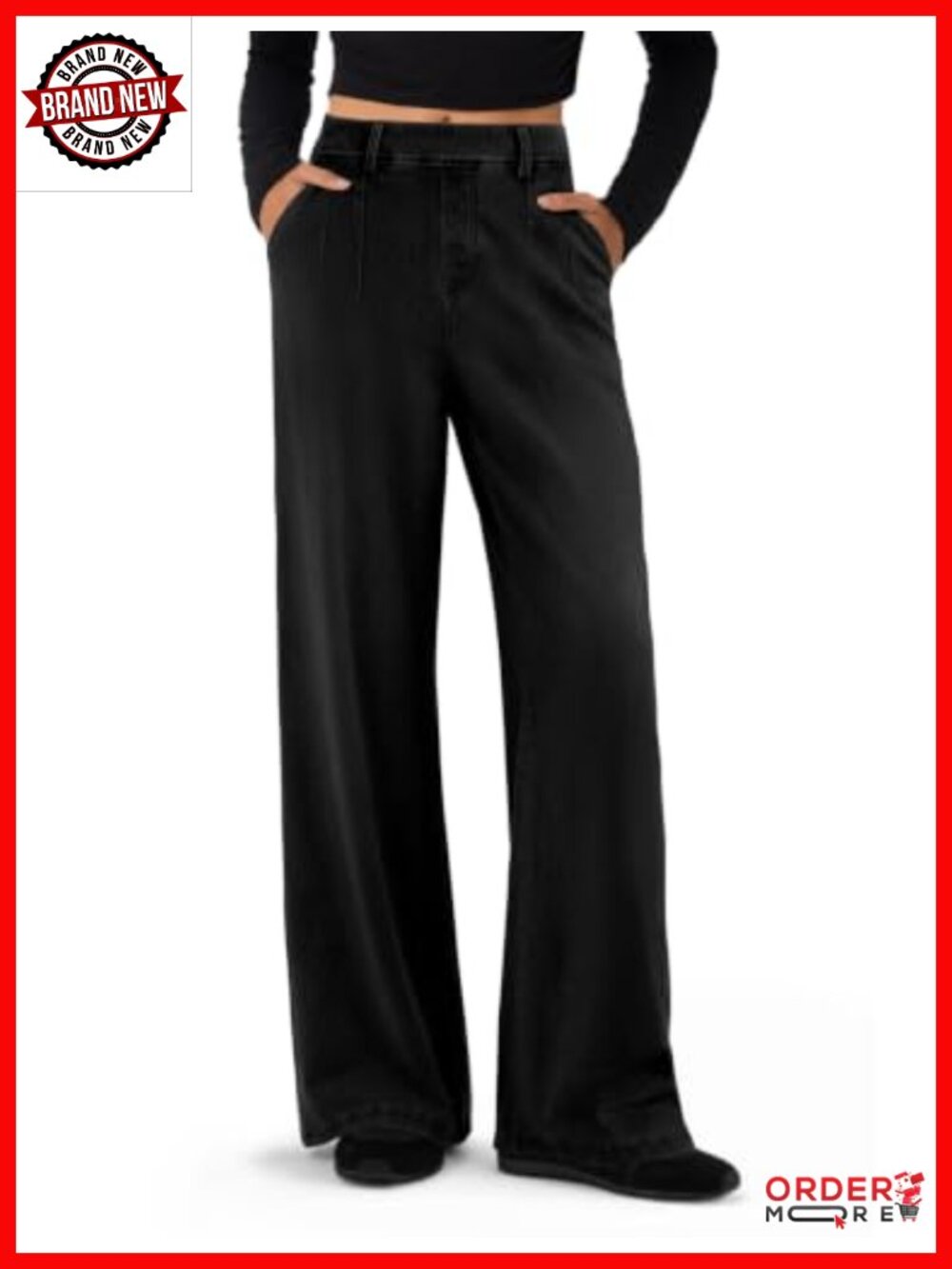 Wide Leg High Waisted Stretchy Denim Jeans Pull On